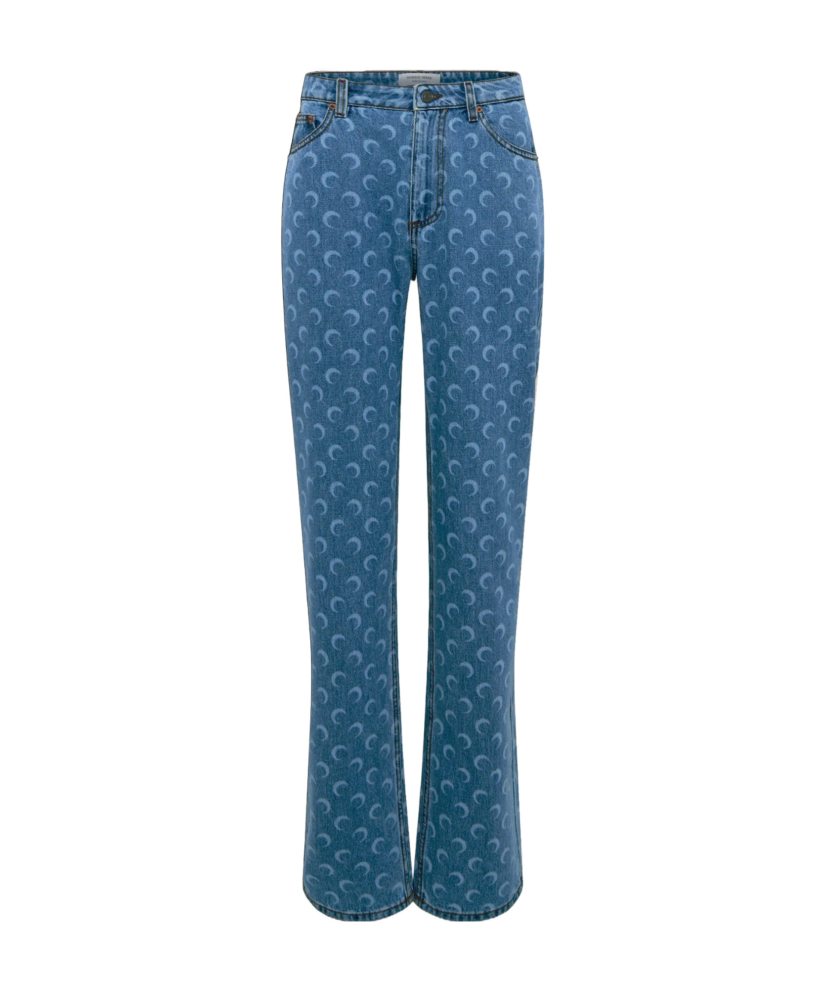 Marine Serre Lunar Print Five-pocket Denim Trousers In Blue