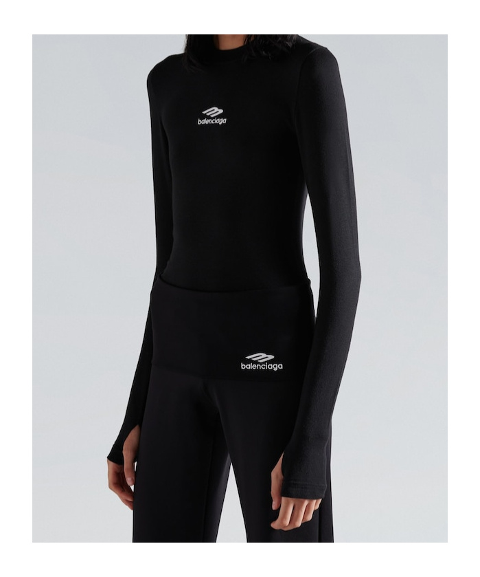 Balenciaga Women's 3b Sports Icon Long Sleeve Fitted Crewneck Top In Black/white In Black