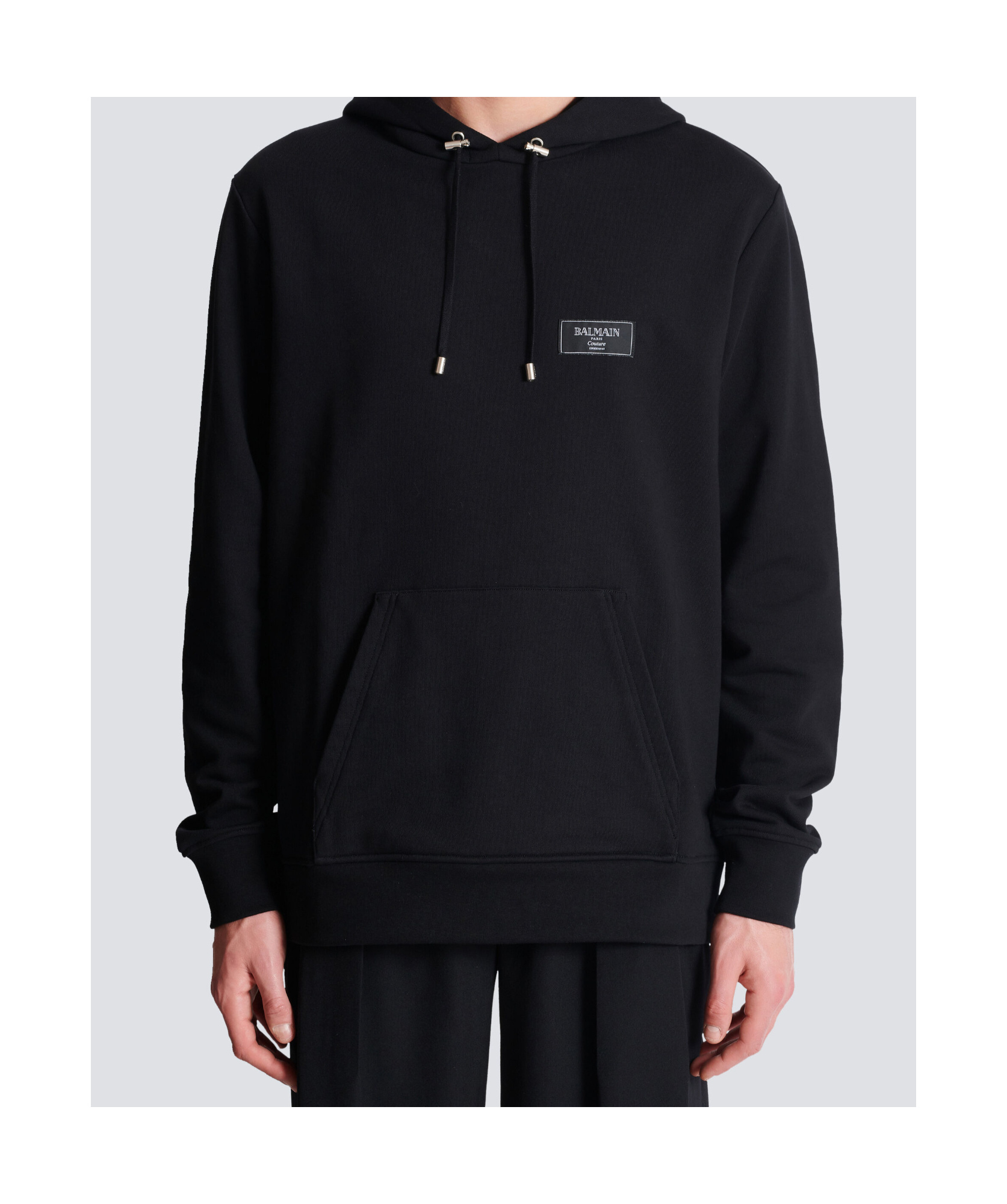 Balmain Logo-patch Cotton Hoodie In Black
