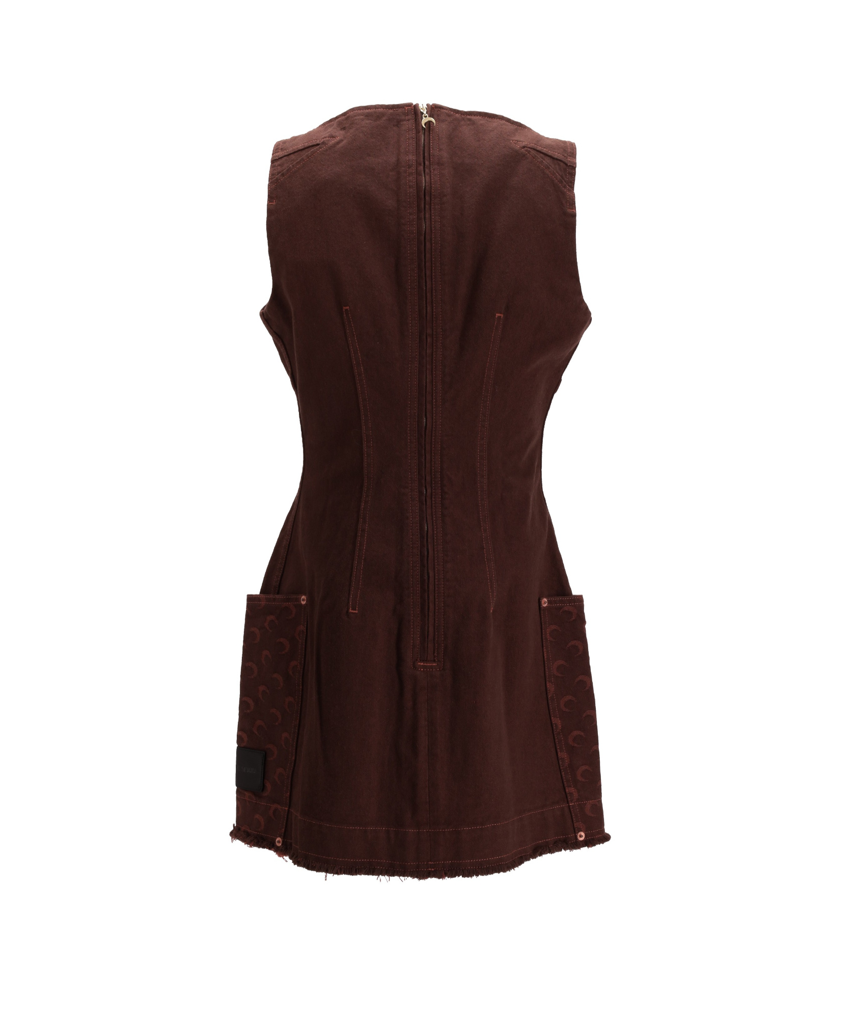 Marine Serre Womens Moon Jacquard Two-patch-pockets Denim Mini Dress Deep Brown In Brown