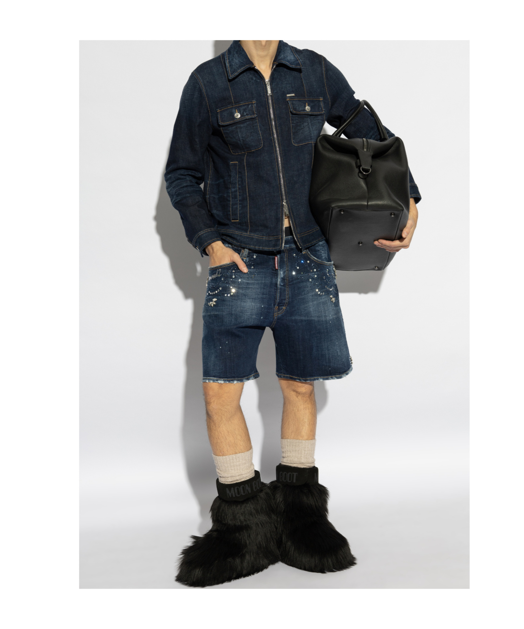 Dsquared2 Long-sleeved Denim Coat In Black