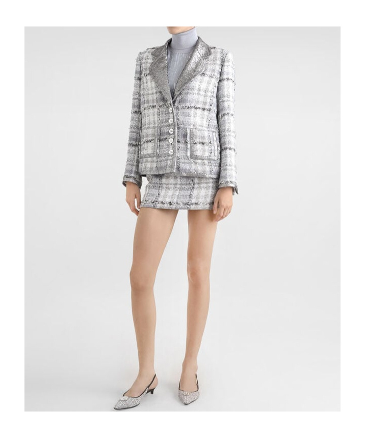 Dolce & Gabbana Check Lurex Raschel Tweed Miniskirt In White