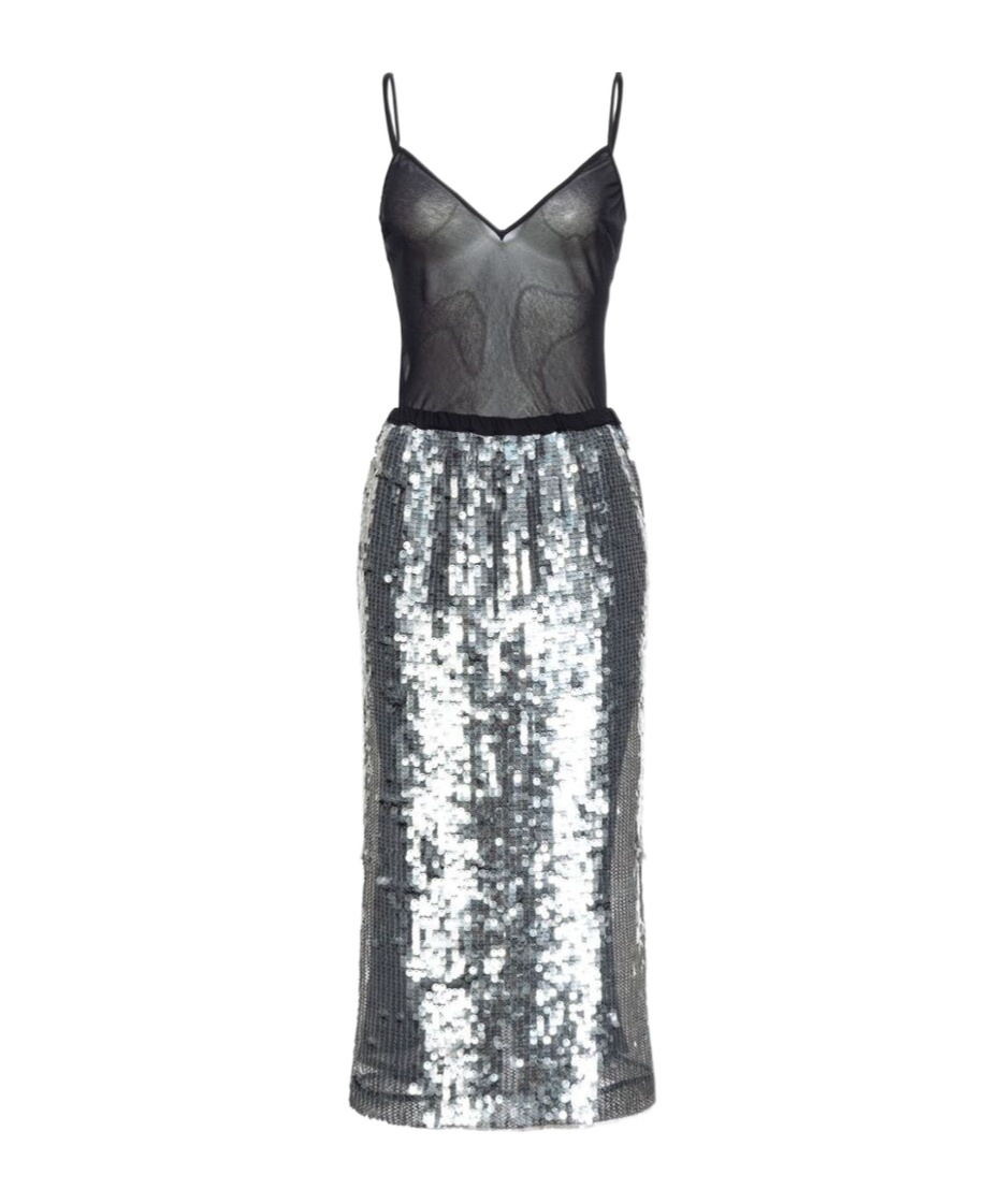 Shop Pinko Layered Semi-sheer Sequin-embellished Dress In Gray