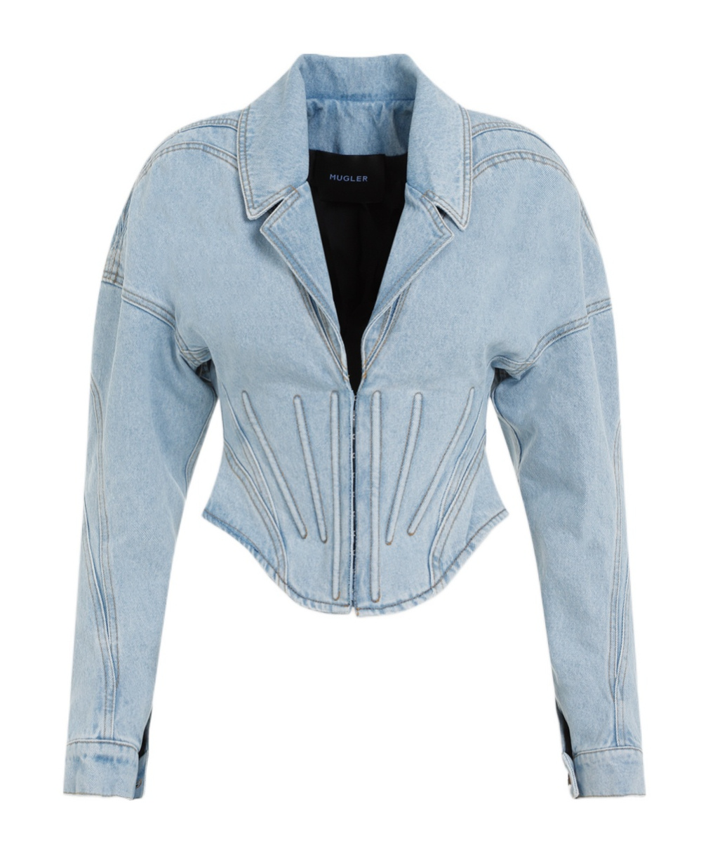 Shop Mugler Corset-style Denim Jacket In Blue