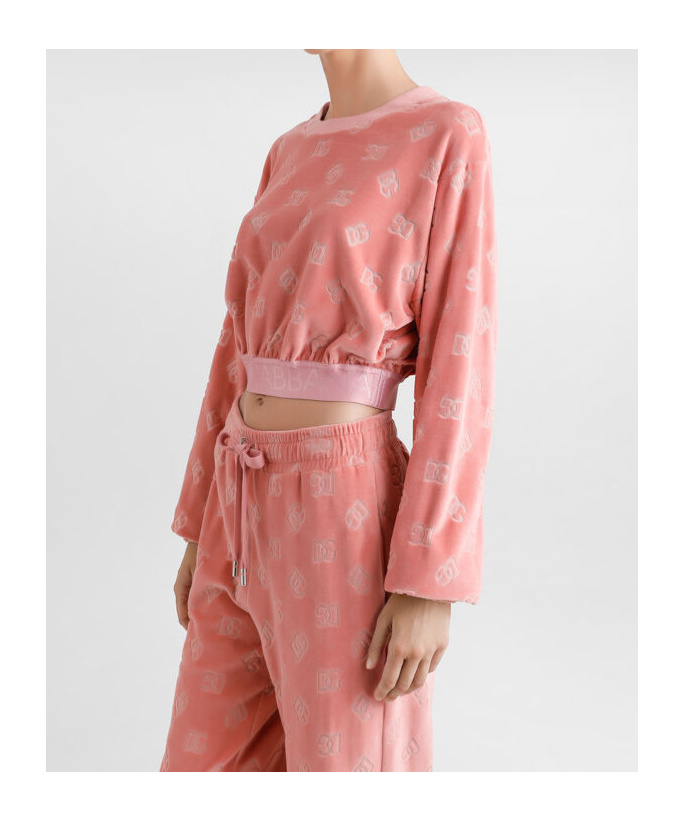 Dolce & Gabbana Short Chenille Jacquard Sweatshirt With Jacquard Dg Logo In Pink