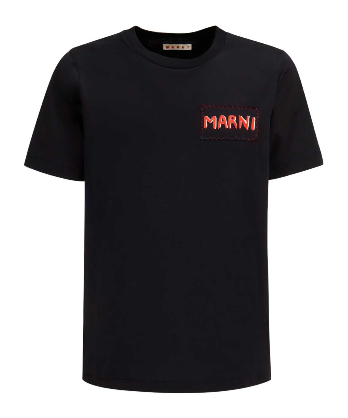 Marni Mens Black Embroidered Logo-patch Crewneck Cotton-jersey T-shirt In Black