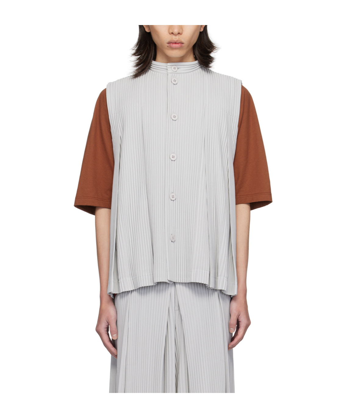 Issey Miyake Gray Tucked Vest In White