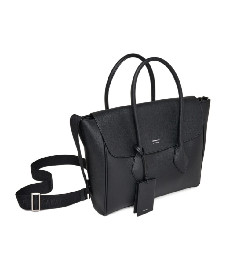 FERRAGAMO EAST-WEST LEATHER TOTE BAG