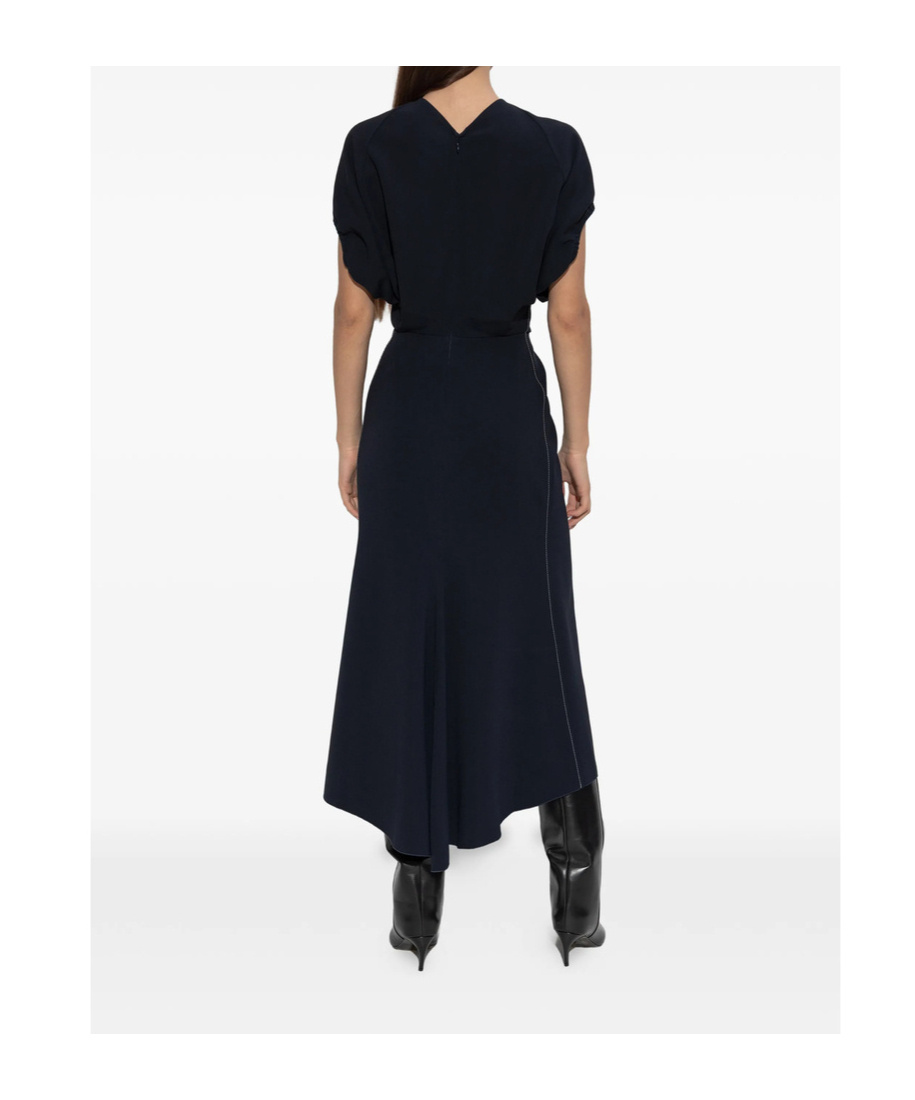 Victoria Beckham Blouson Detail V-neck Midi Dress In Blue
