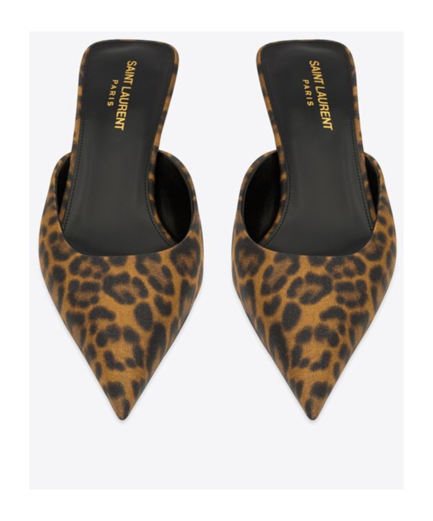 Saint Laurent Barbara Leopard Print Satin Muller High-heeled Sandals In Brown