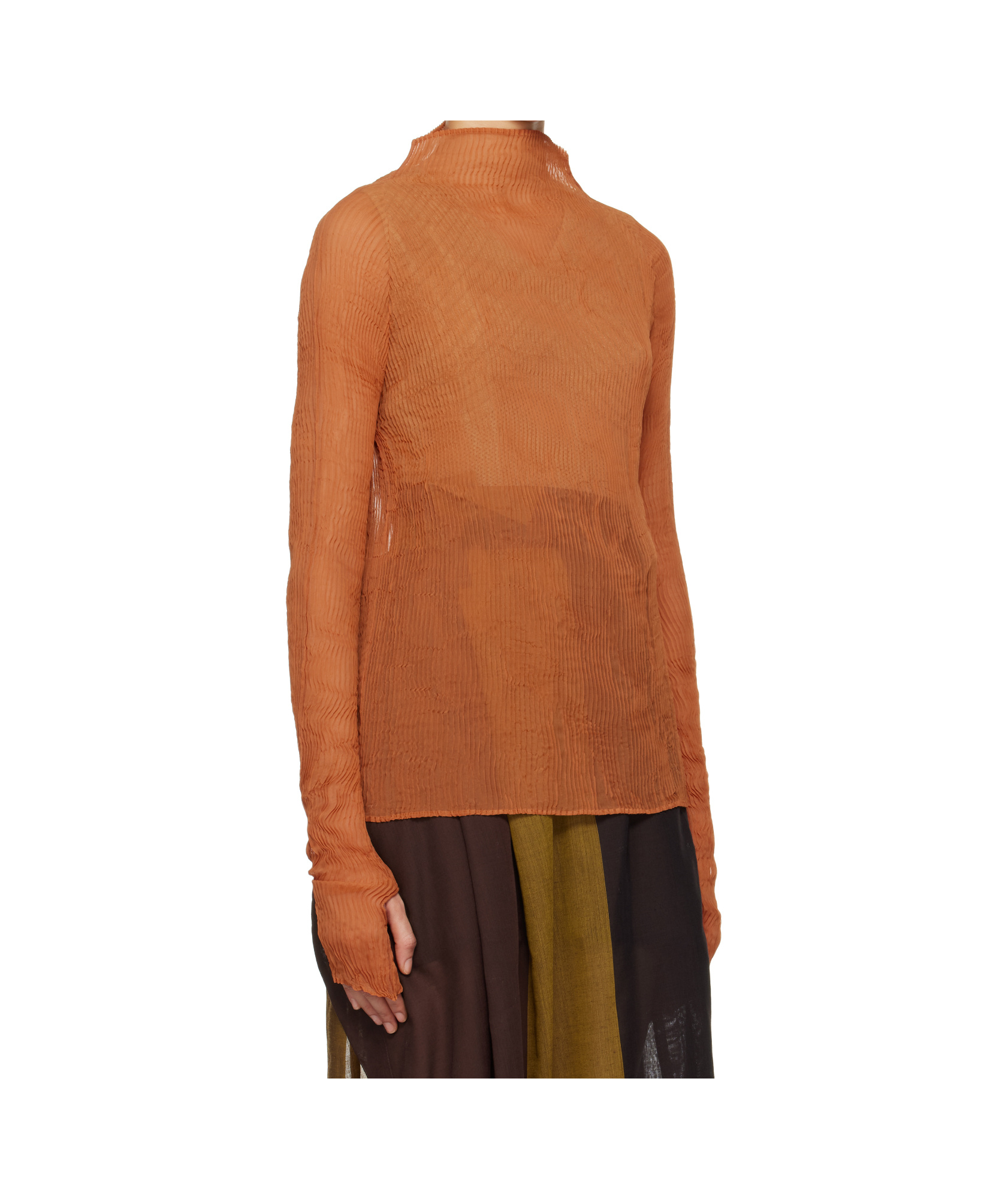 Issey Miyake Orange Chiffon Twist 3 Turtleneck In Brown