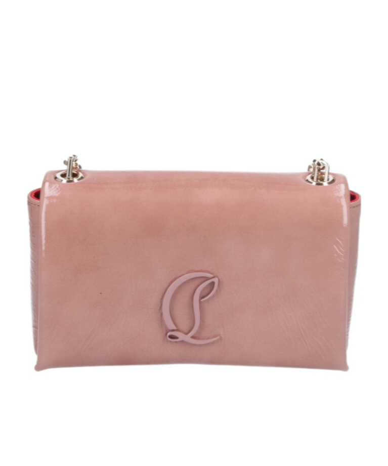 Christian Louboutin Crinkle Patent Shoulder Bag With Adjustable Gold Chain In Pink