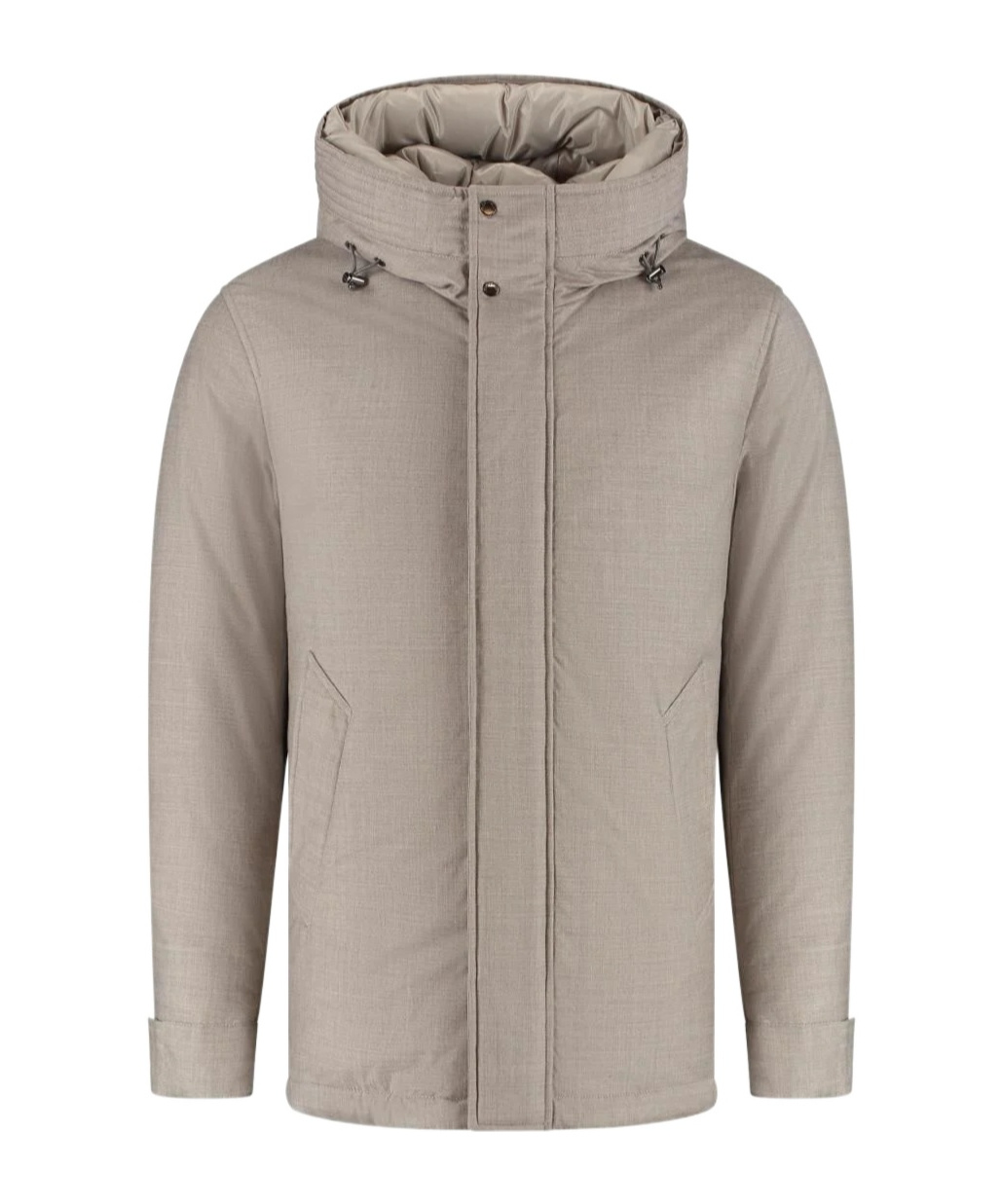 Woolrich High Neck Hooded Down Jacket In Brown