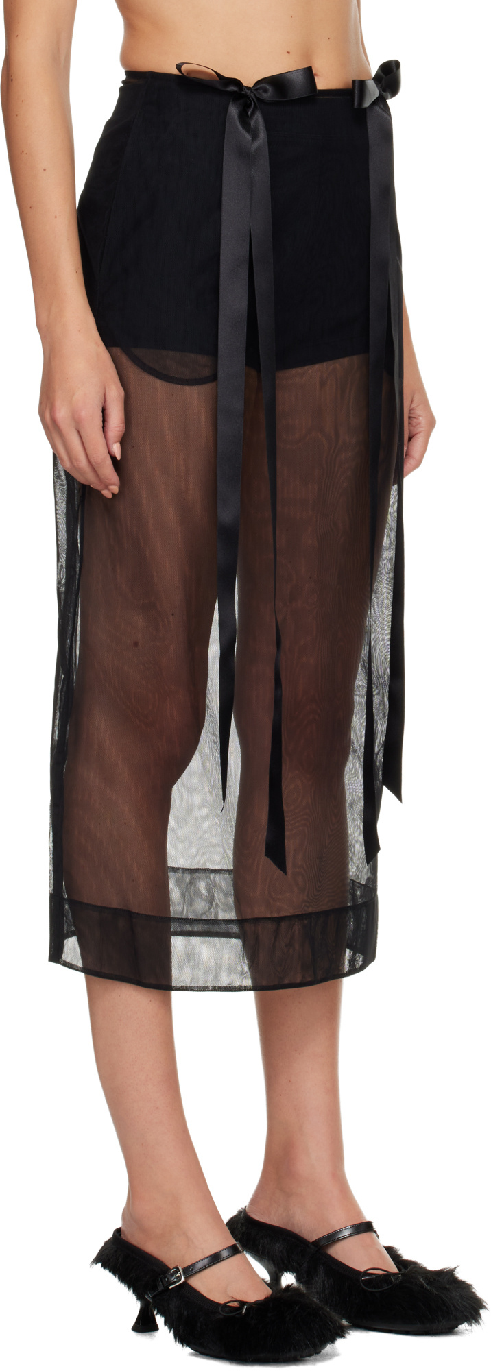 Simone Rocha Sheer Bow Ribbon Skirt In Black