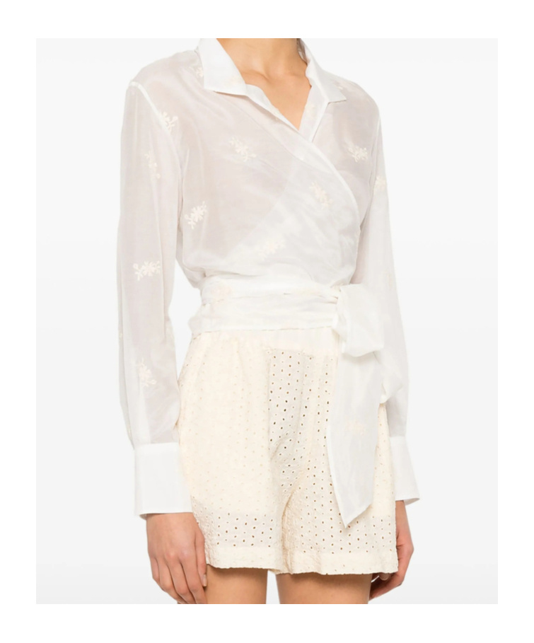 Mazzarelli Camicia Bianca In Seta E Cotone Con Ricami In White