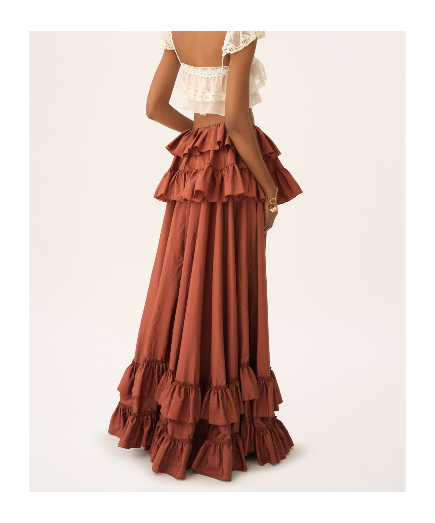 Chloé Ruffled Tiered Silk-taffeta Maxi Skirt In Brown