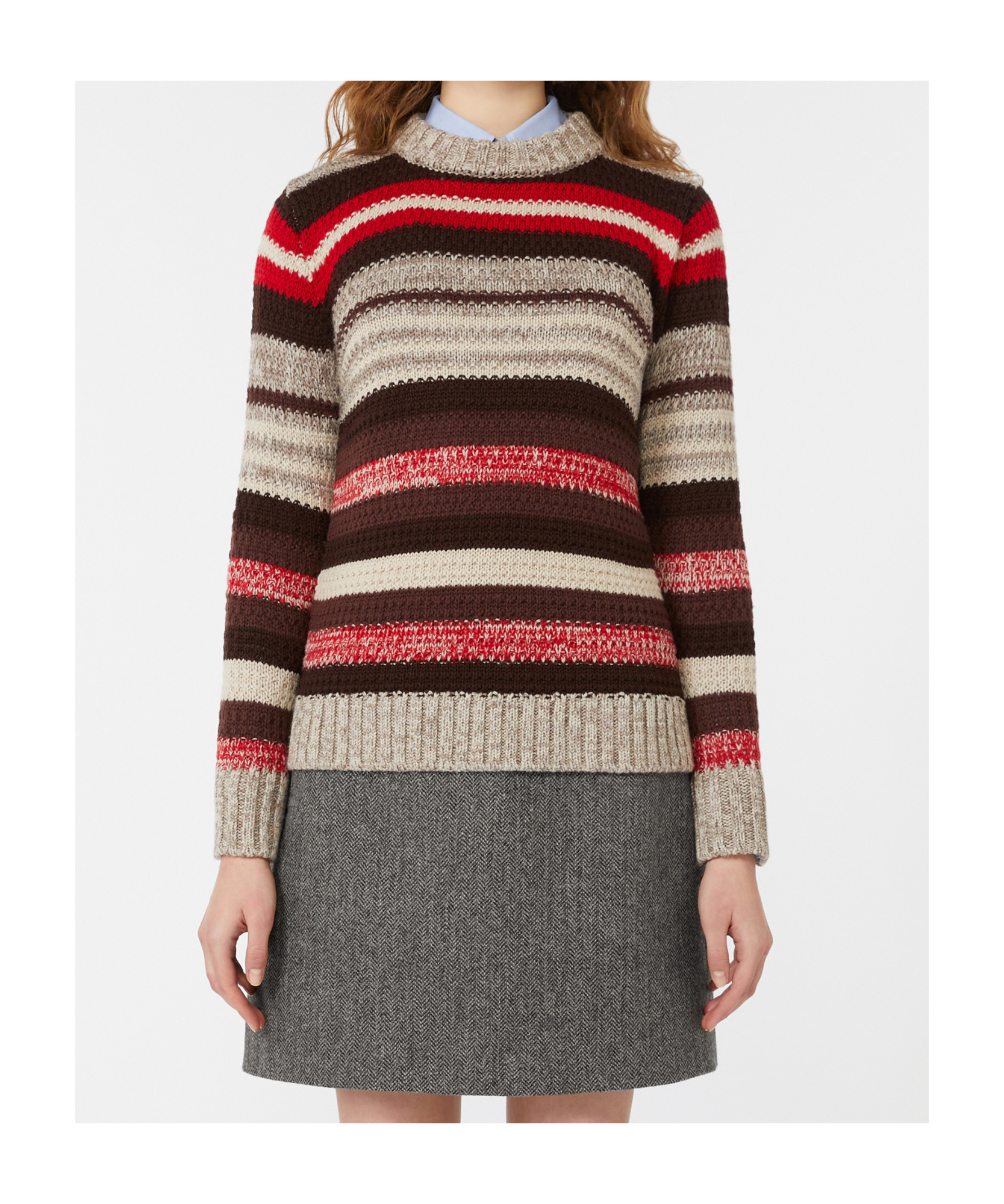 Weekend Max Mara Ilde Stripe Virgin Wool Crewneck Sweater In Multi