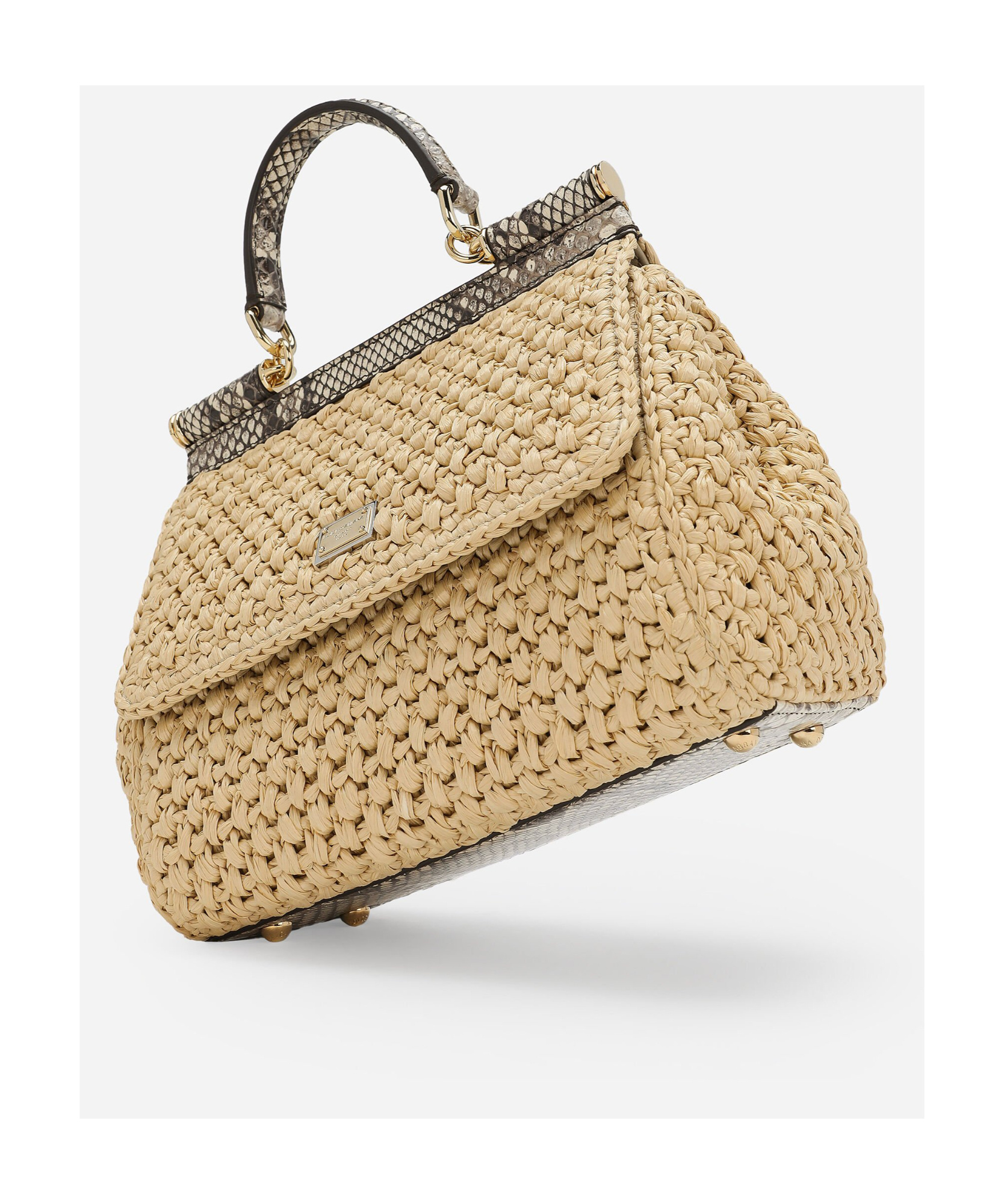 Dolce & Gabbana Medium Raffia Sicily Top-handle Bag In Nude