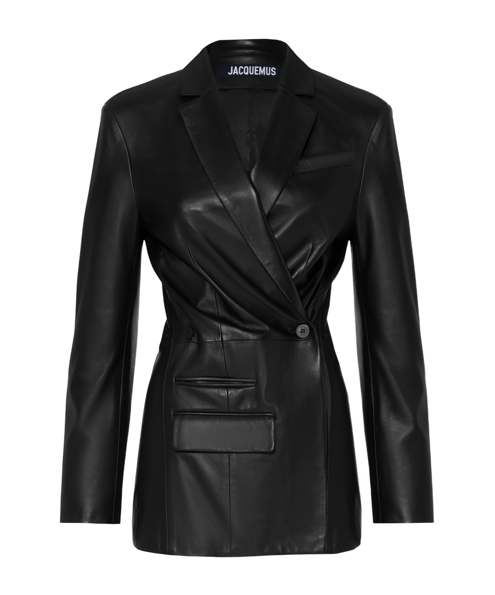 Shop Jacquemus Long-sleeved Leather Jacket In Black