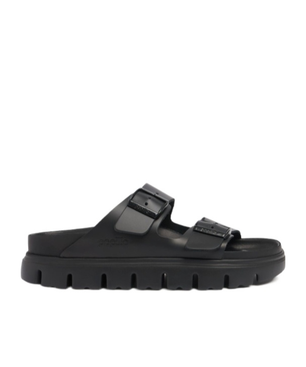 Birkenstock Arizona Exquisite Leather Dual-buckle Platform Sandals In Black