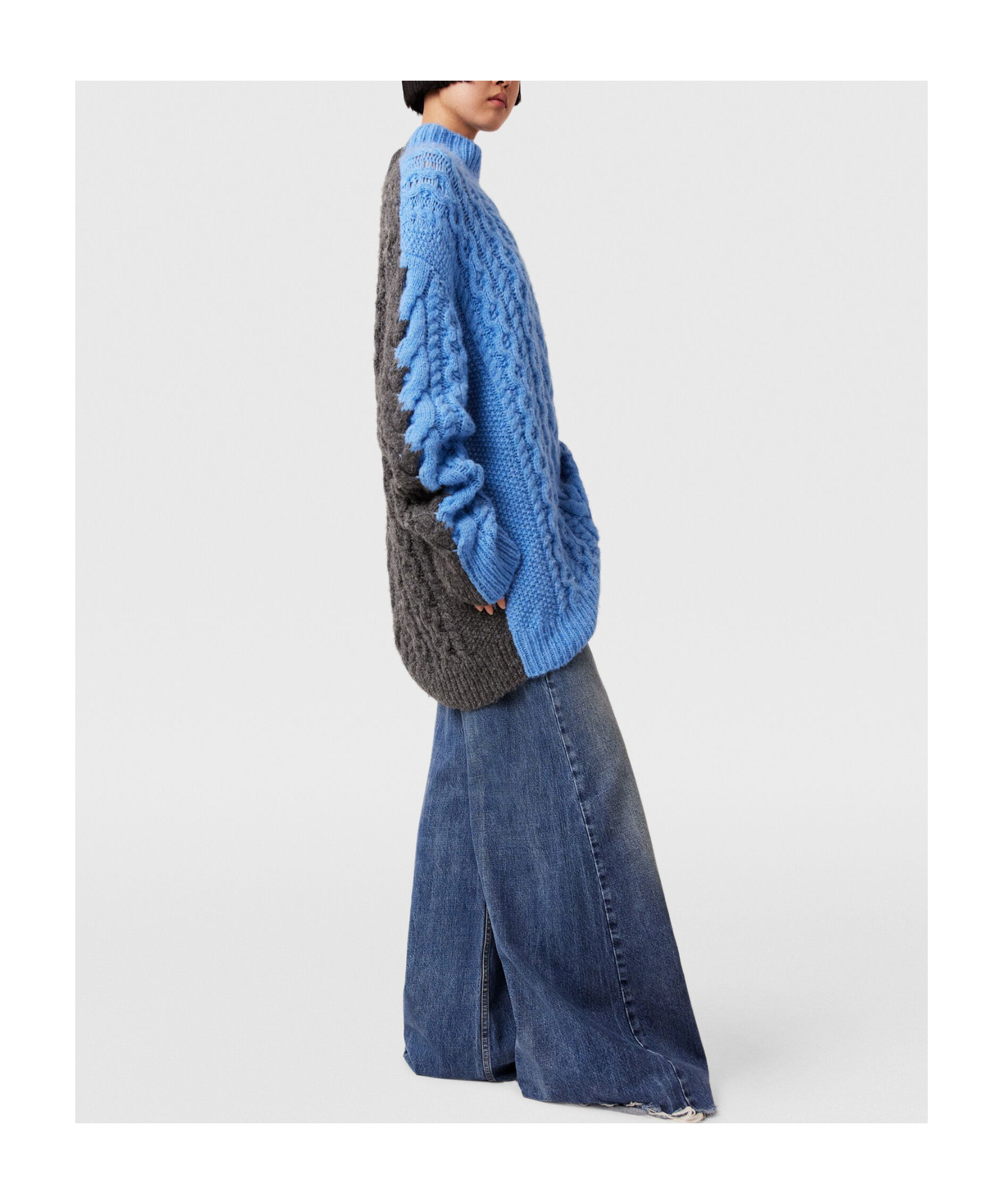 Stella Mccartney Oversized Two-tone Cable-knit Alpaca-blend Turtleneck Sweater In Blue