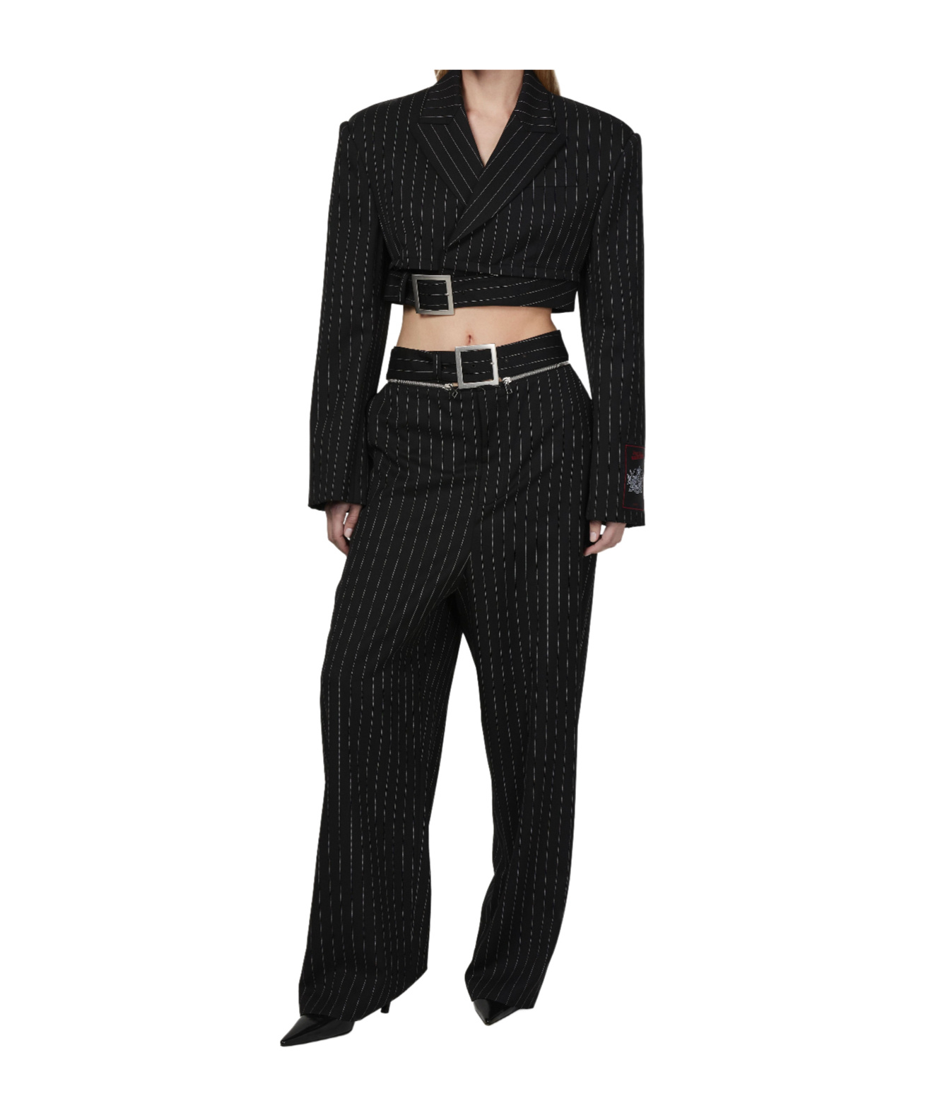 Jean Paul Gaultier Pinstripe Cropped Casual Jacket In Black