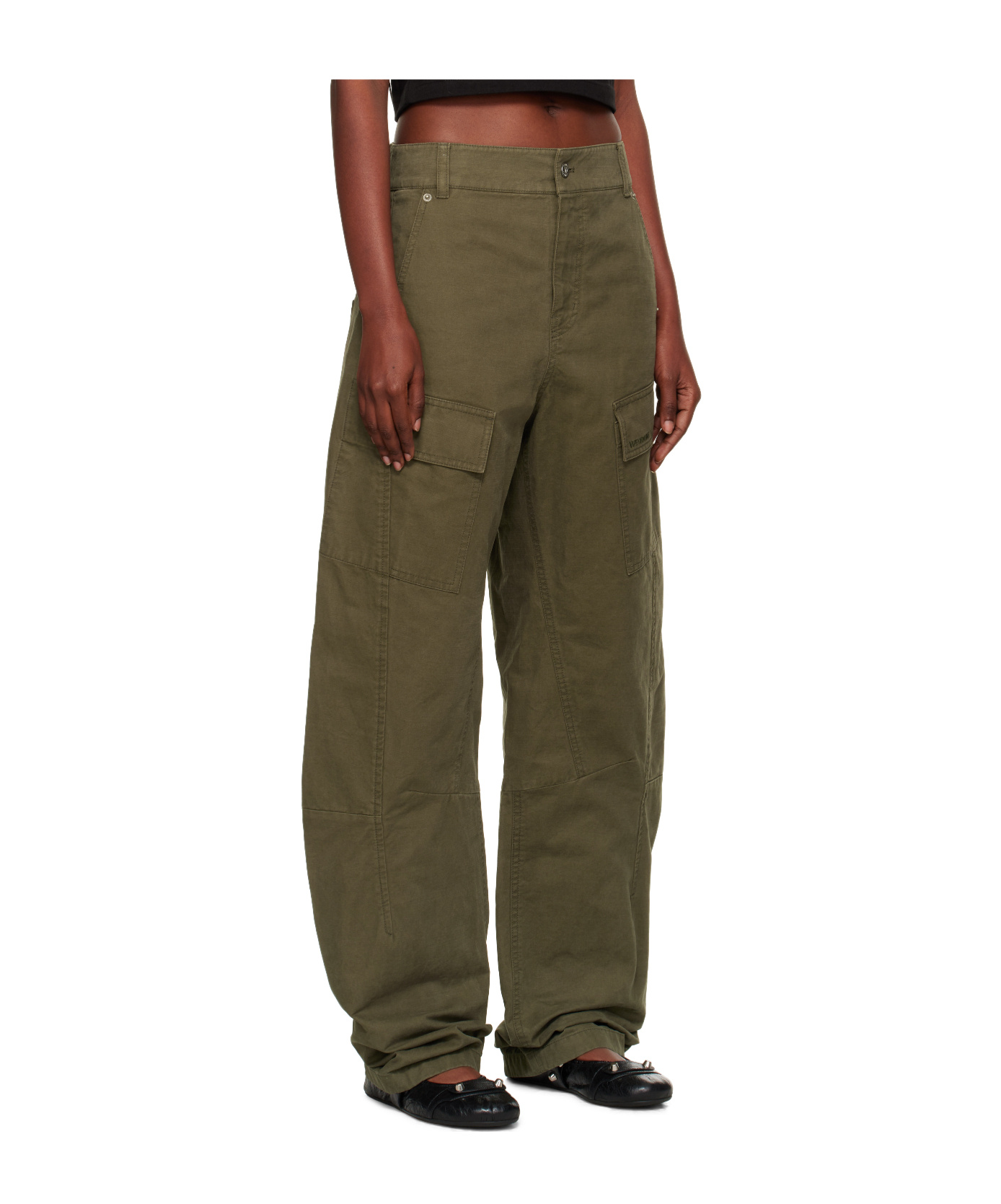 We11 Done Khaki Curved Trousers In Green