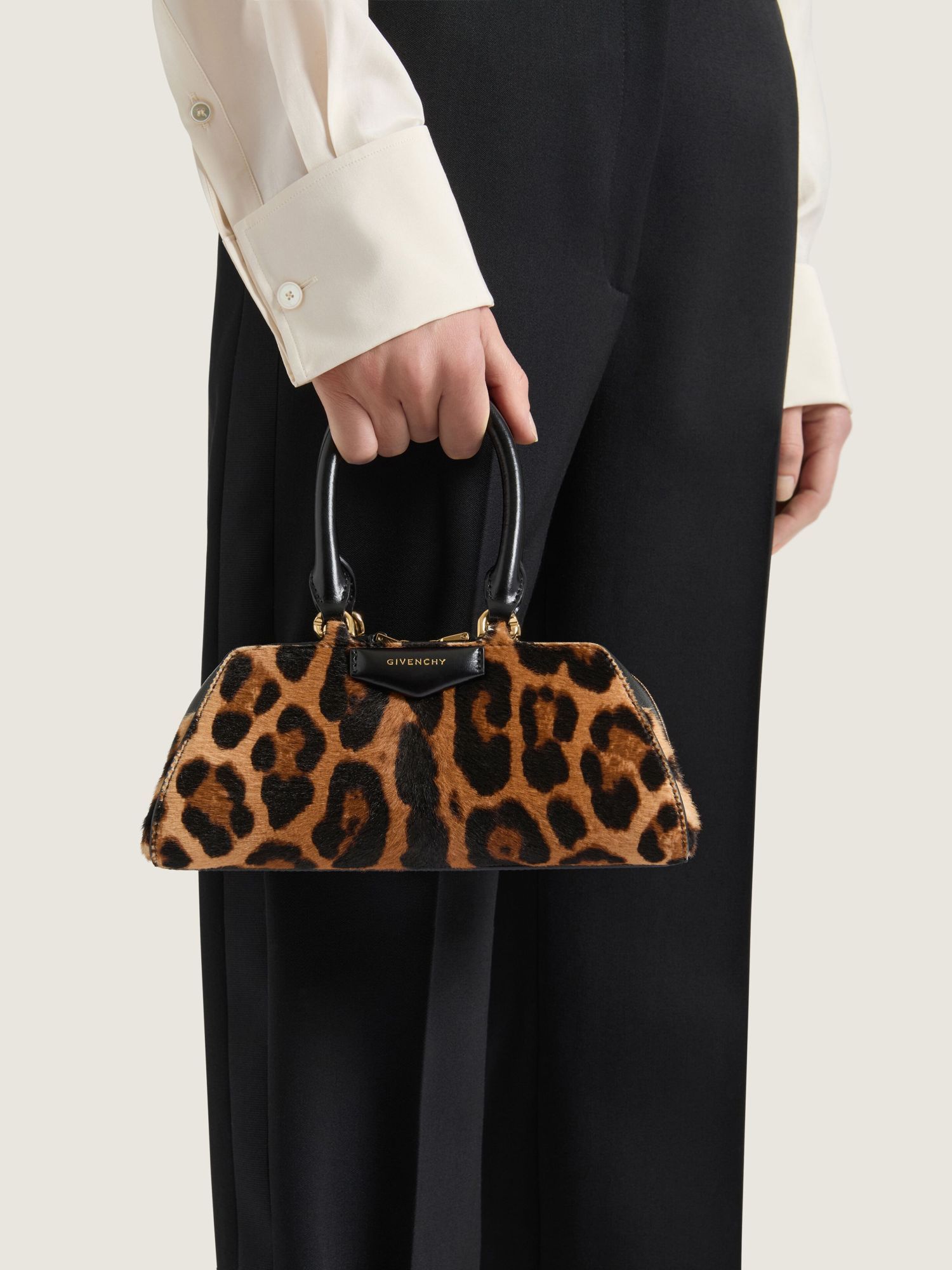 Givenchy Mini Antigona East-west Bag In Leather With Leopard Print In Multi