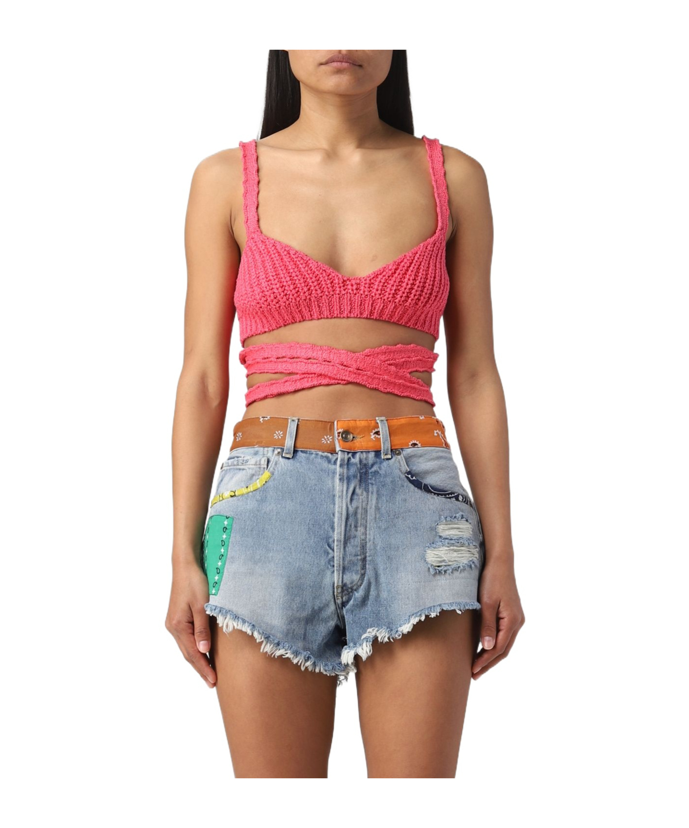 Alanui Pink Wool Palm Springs Top In Multicolor
