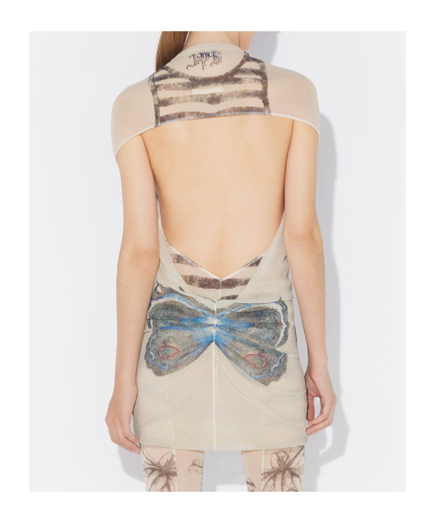 Shop Jean Paul Gaultier The Short Tattoo Rose And Bird Dress In Nude