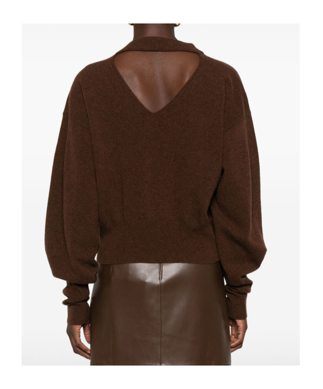 Federica Tosi Keyhole-neckline Balloon-sleeve Sweater In Brown