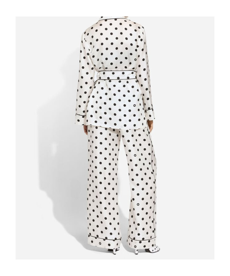 Dolce & Gabbana Polka Dot-print Silk Pajama Trousers In White