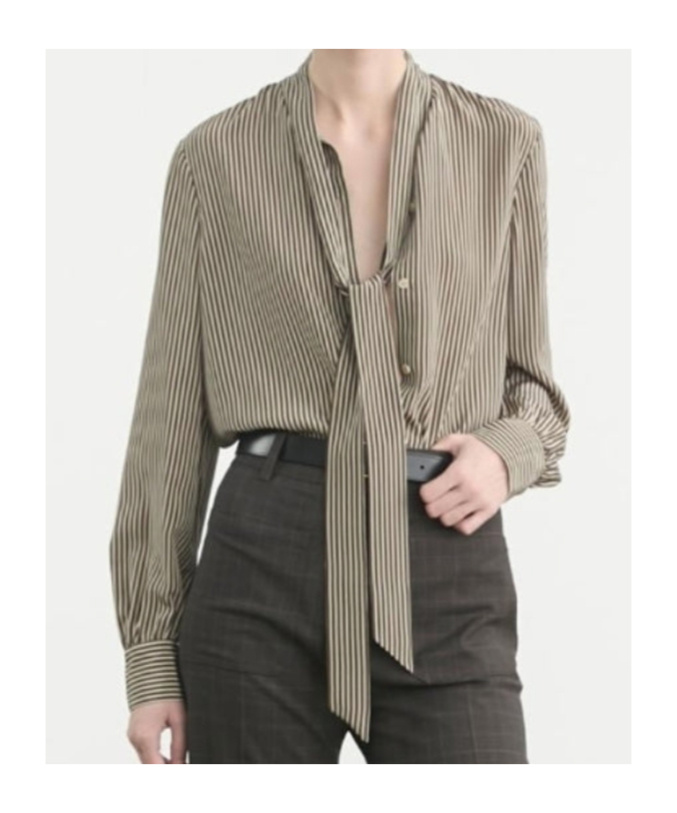 Nili Lotan Irina Tie-neck Striped Silk-crepe Shirt In Gray