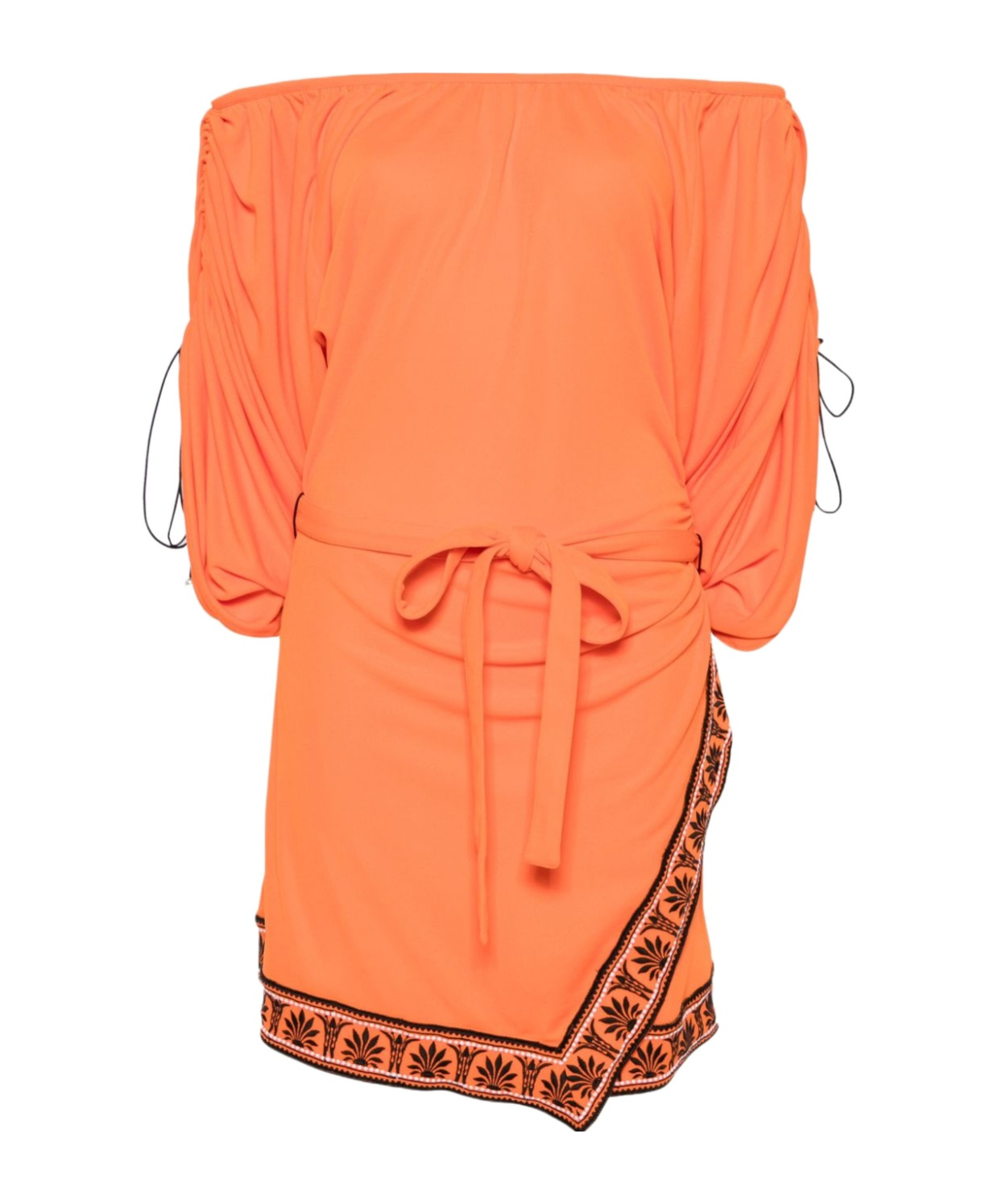 Rabanne Orange Short Dress With Bare Shoulders And Printed Hemline In Orange
