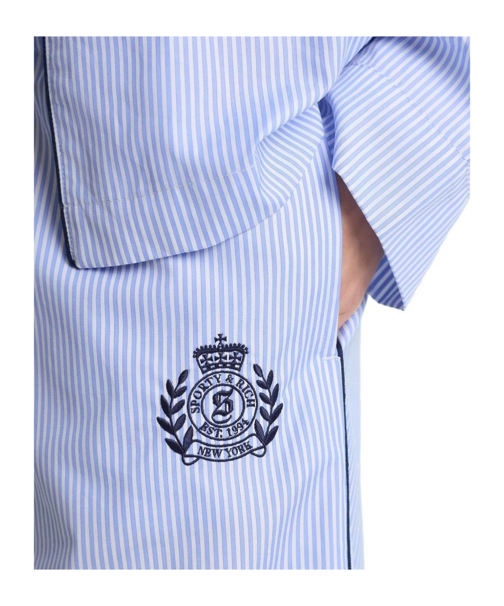 Sporty And Rich Stripe Embroidered Pyjama In White