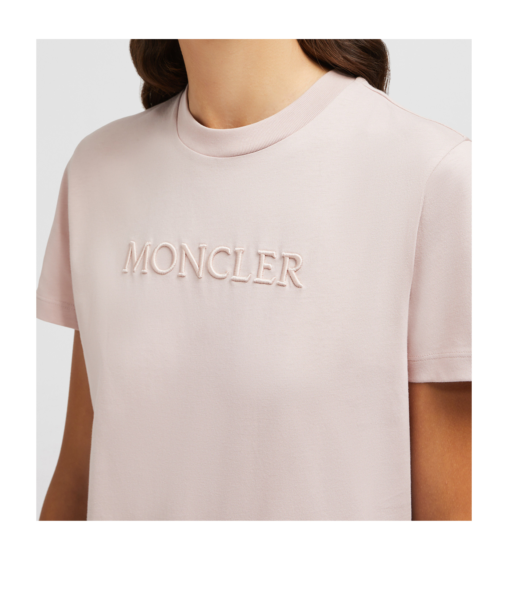 Moncler Embroidered Tonal Logo Cotton T-shirt In Pink