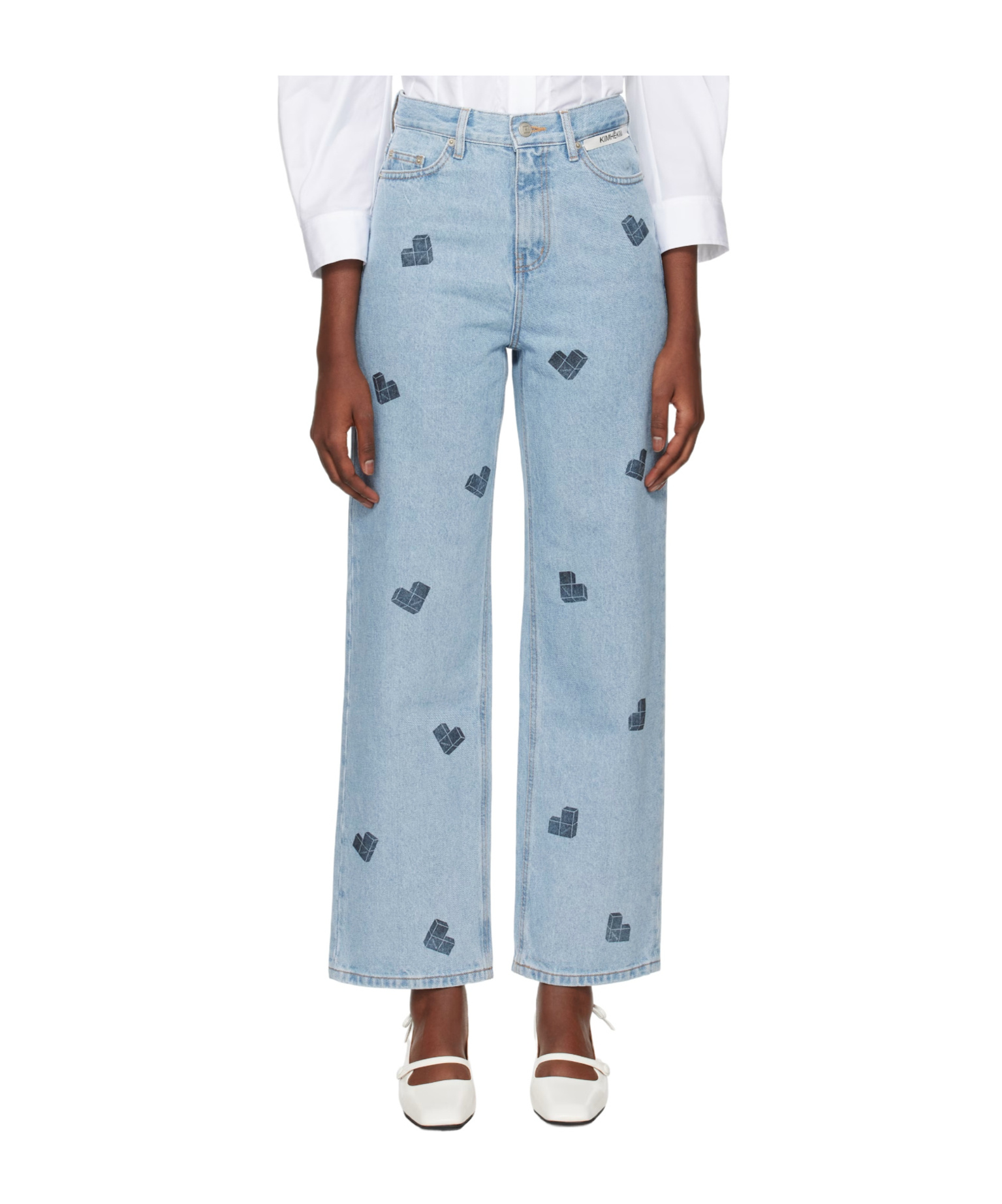 【関税込み】KIMHEEKIM ブルー Heart Puzzle Stamped ジーンズ Kimhēkim Blue Heart Puzzle Stamped Jeans In Sky Blue | ModeSens