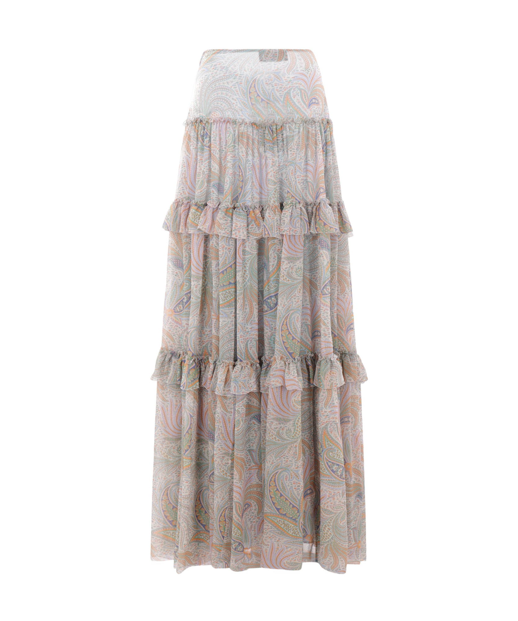 Etro Paisley Print Ruffled Maxi Skirt In Nude