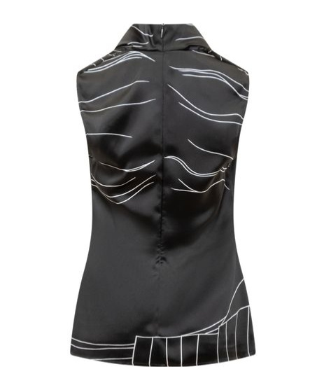Ferragamo Graphic Printed Draped-neck Sleeveless Top In Black