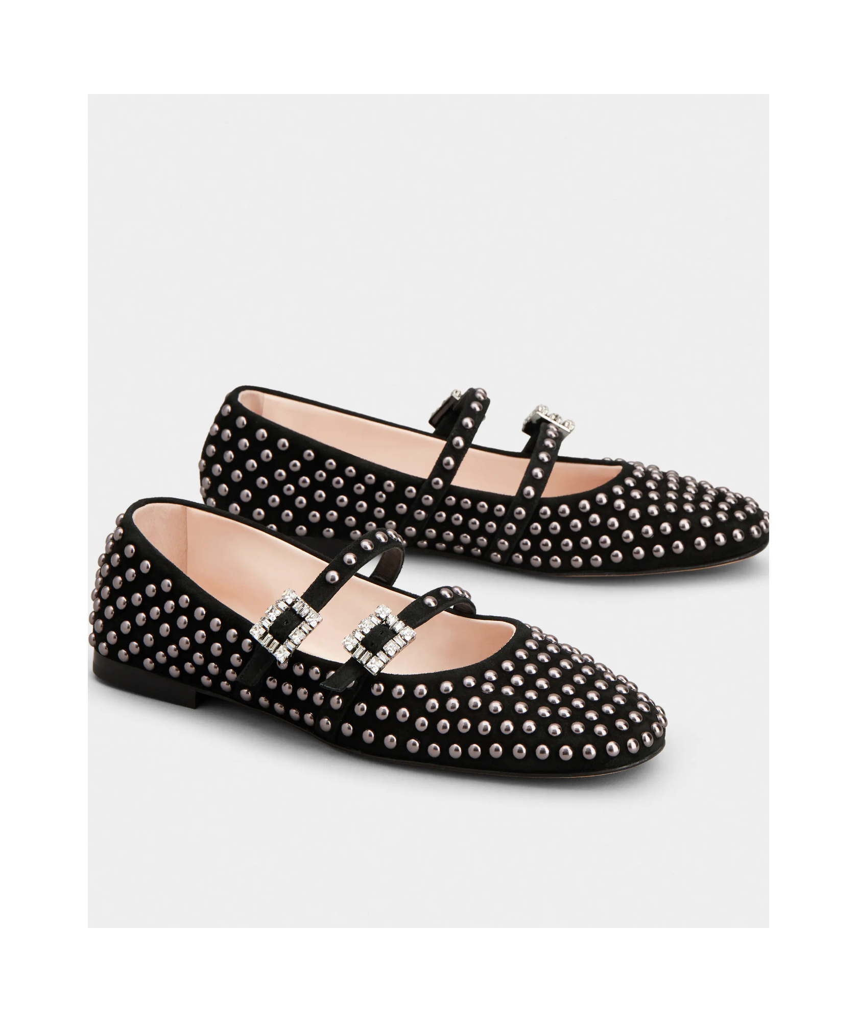 Roger Vivier Stud Embellished Buckle Strap Flat Shoes In Black