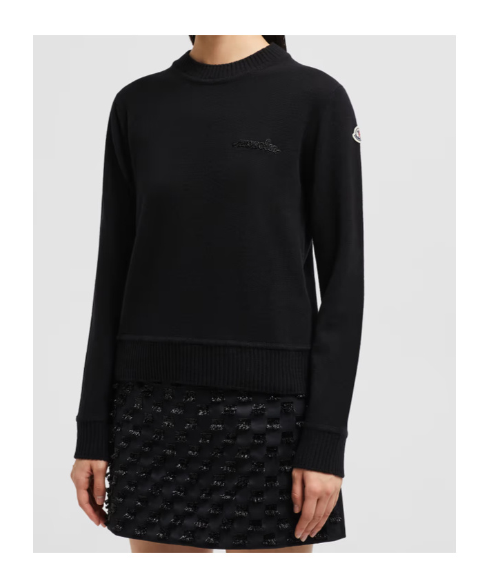 Moncler Beaded Logo Cashmere Wool Sweater In Black