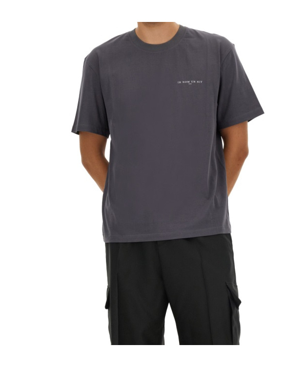 Ih Nom Uh Nit Grey Cotton T-shirt With Graphic Print In Black