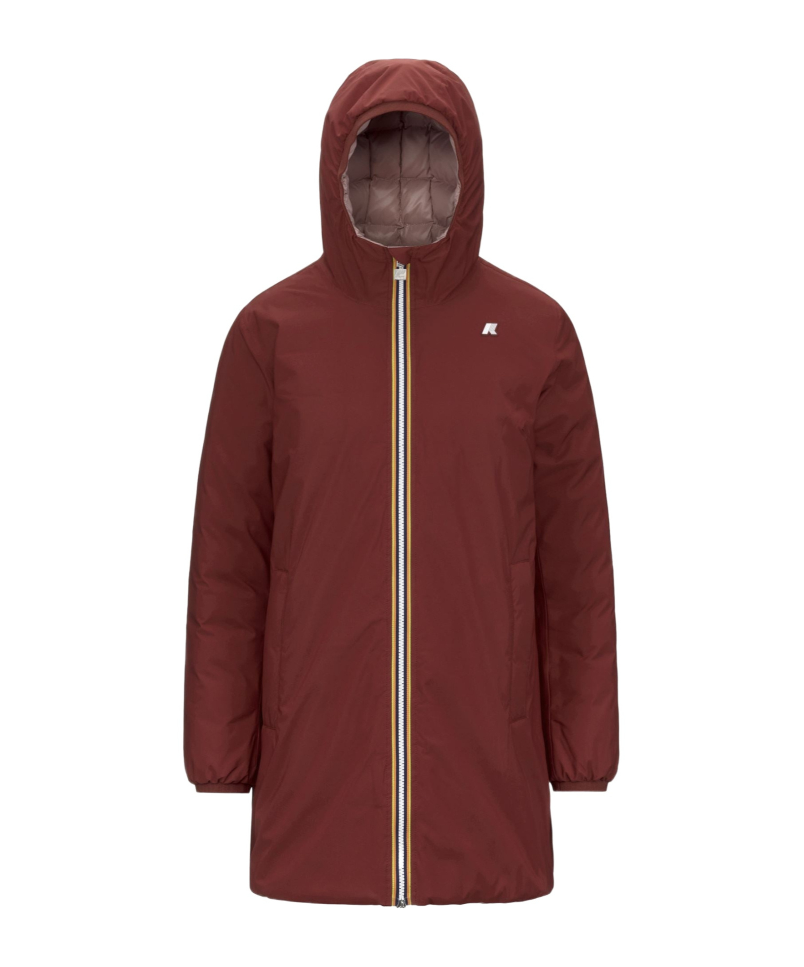 K-way Logo Hooded Down Jacket In Burgundy