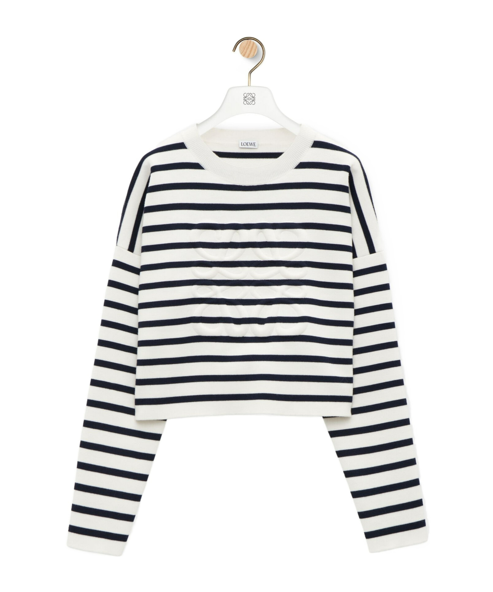 Loewe Striped Wool-blend Sweater With Anagram Detail In White