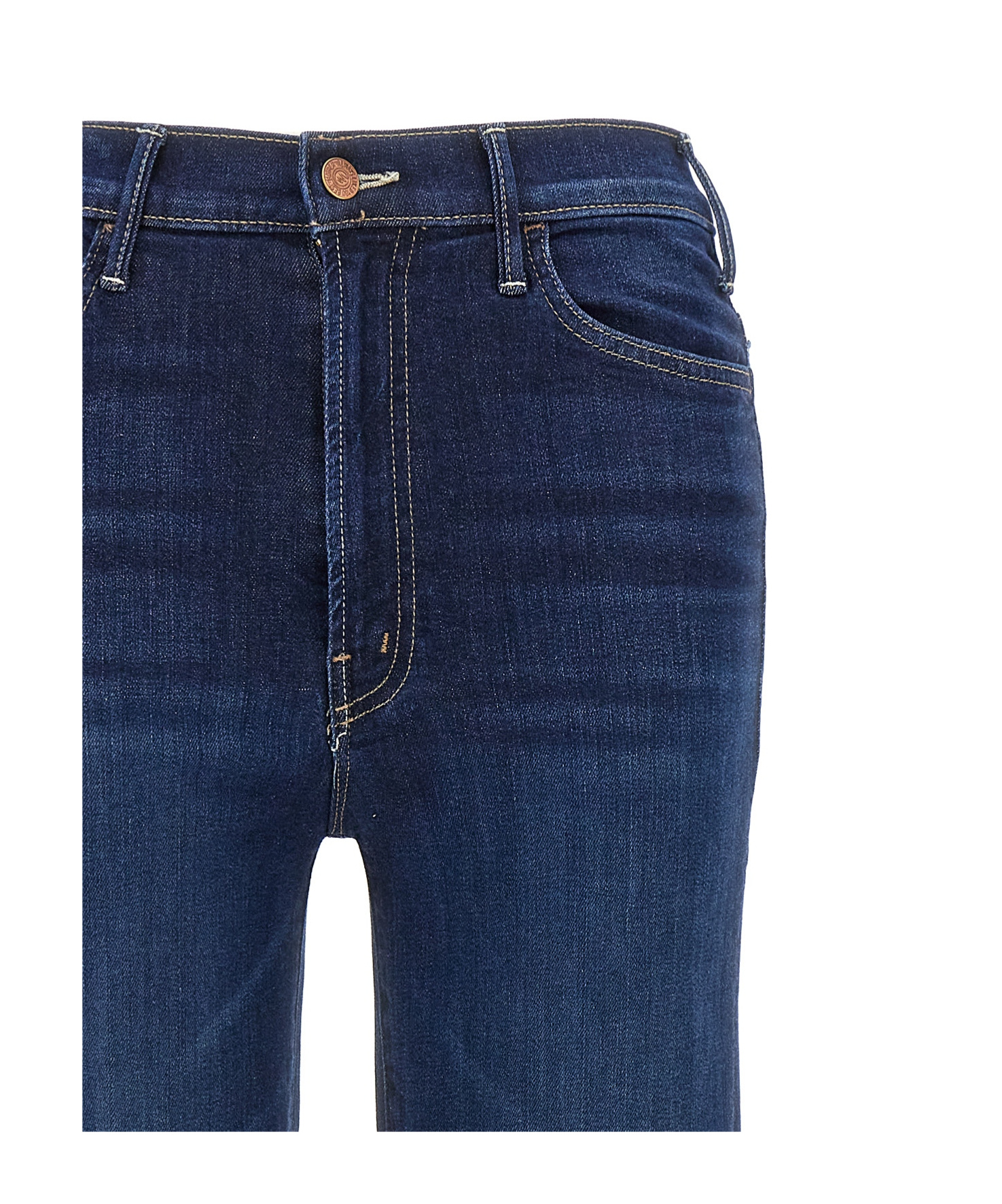 Mother Jeans The Rerun Zip Sneak With Belt Loops And Logo Embroidery On The Back In Blue Denim For Women