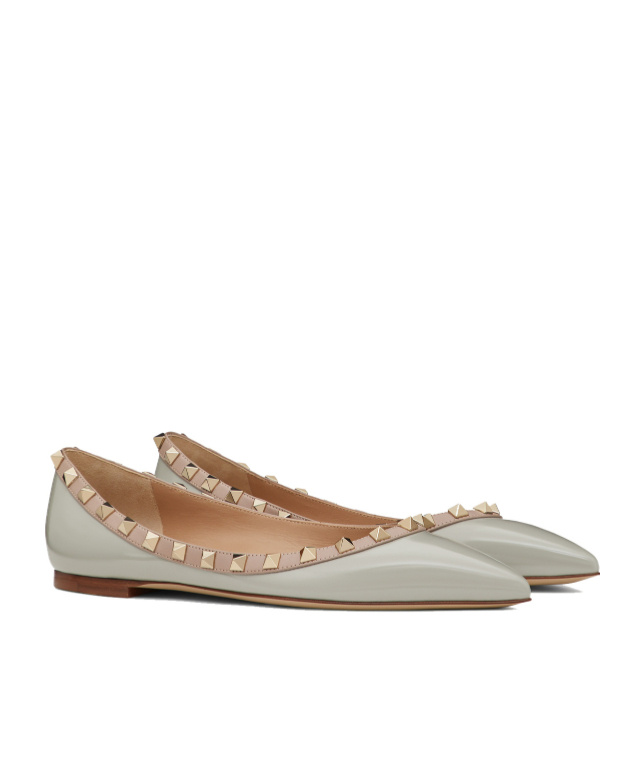 Valentino Rockstud Ballerina Shoes In Gray