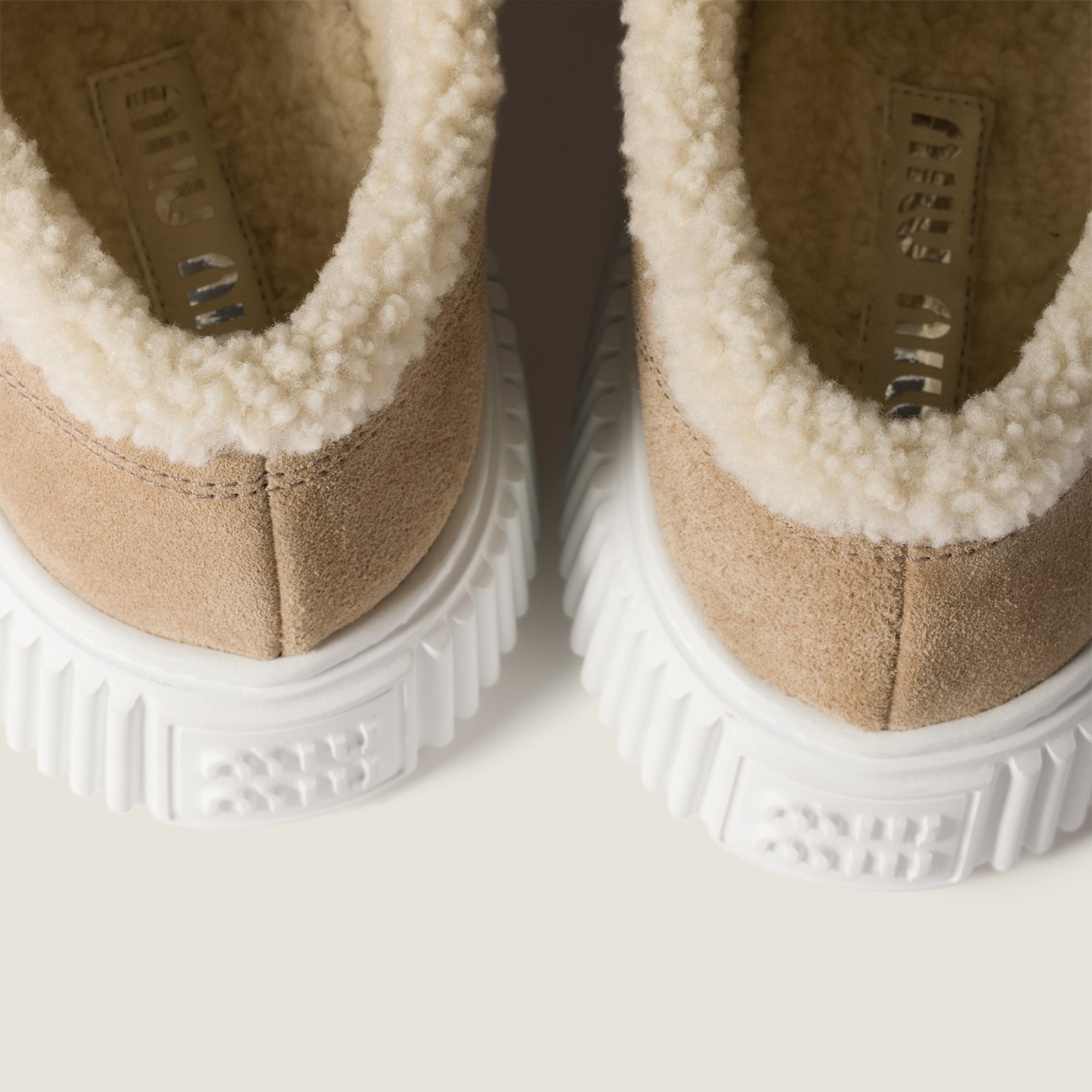 Miu Miu Suede And Shearling Sneakers In Neutral