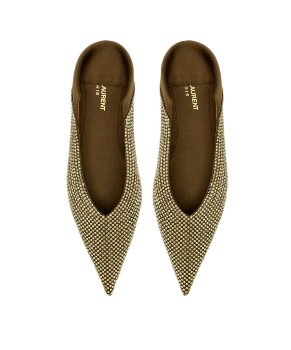 Saint Laurent Nour Slippers In Satin Crepe And Rhinestones In Brown