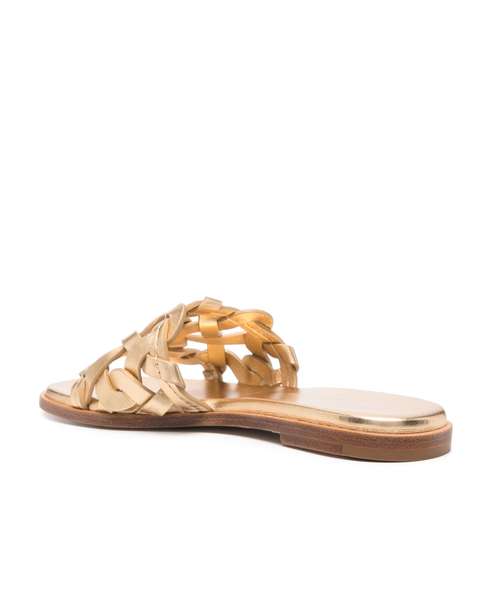 Gianvito Rossi Amalfi Gold Tone Interwoven Leather Sandals In Nude