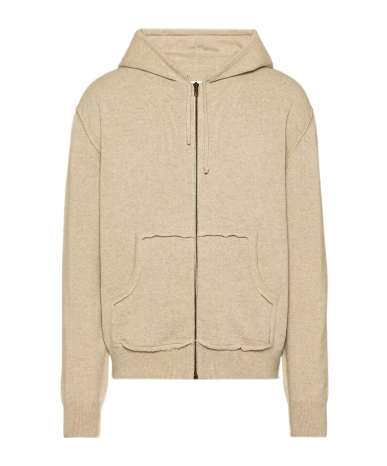 Maison Margiela Zip-up Walnut Sweatshirt With Spacious Hood In Walnut
